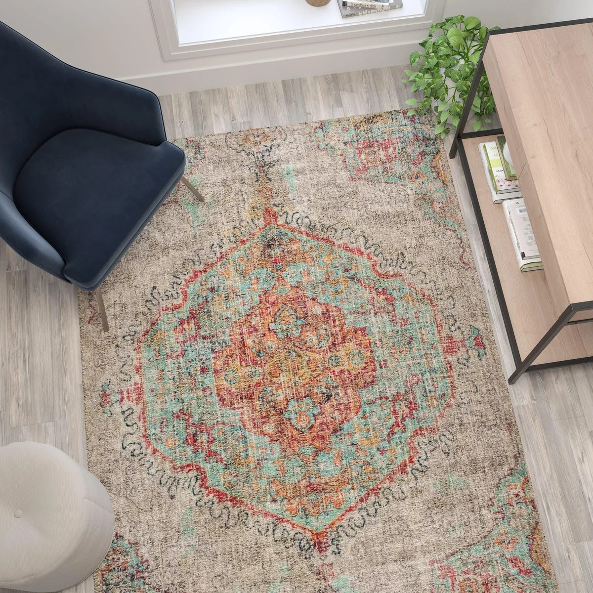 Distressed Medallion Area Rug